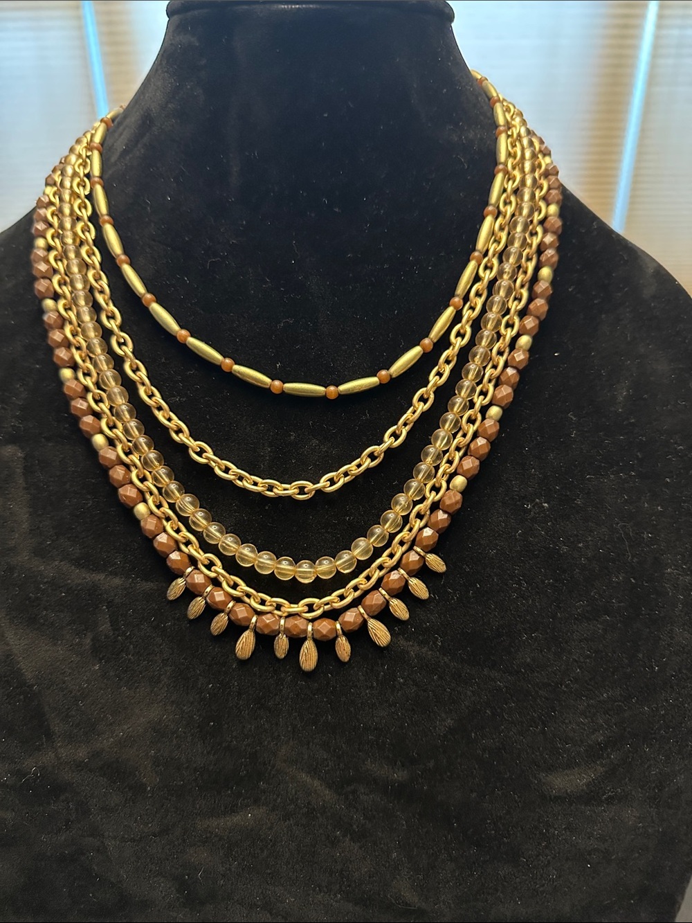 Charming Charlie Multi-Strand Gold and Brown Beaded Necklace